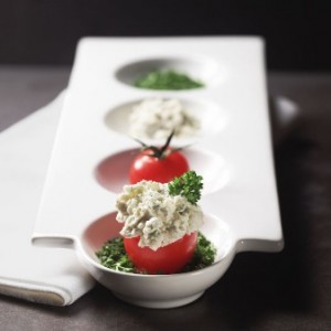 Lemon Bleu Stuffed Tomato perfect for holiday hors d'oeuvres tray