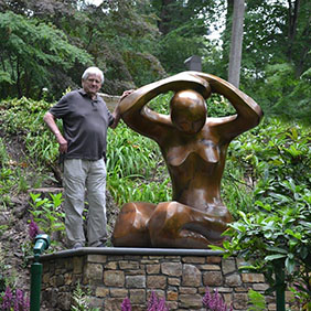 Mark Yale Harris with his sculpture, Awakening III