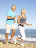man and woman running