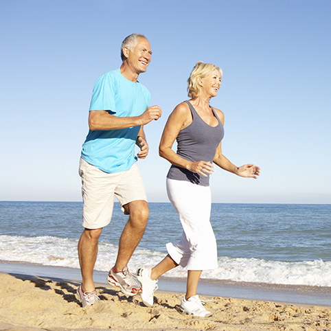 man and woman running